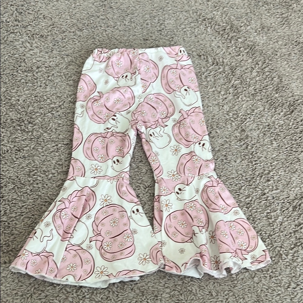 Toddler White and Pink Ghost Pumpkin Halloween Bellbottom Pants